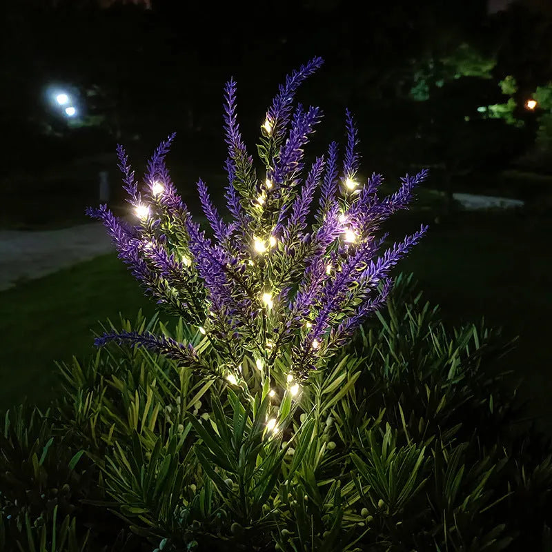 Solar garden LED floor lamp with flower shape, 74cm tall, in lavender colour option