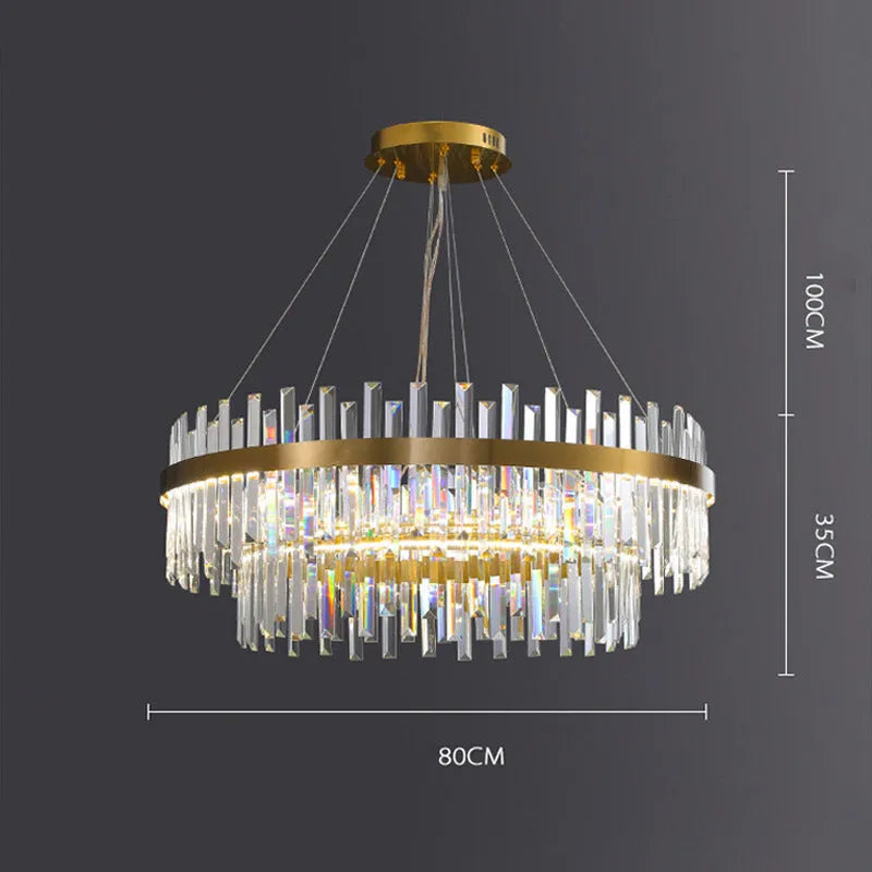 Multi-head crystal ceiling chandelier with stainless steel construction and adjustable height