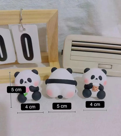 Cute panda car air freshener vent clip in three designs: back panda, flower panda, and milk tea panda