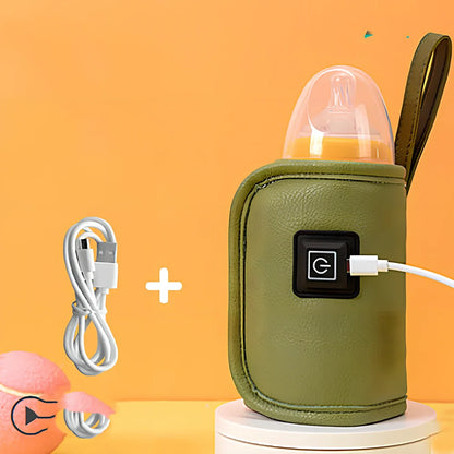 Portable milk bottle warmer with adjustable 55mm-75mm sleeve and temperature control