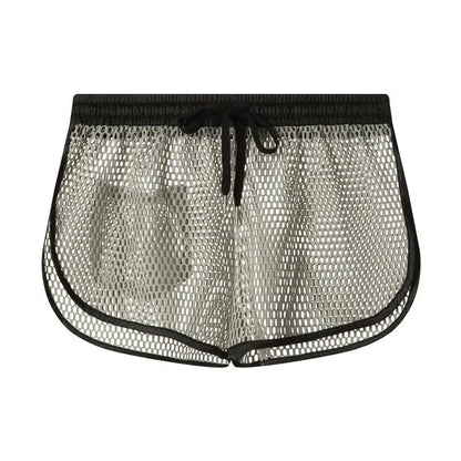 Men's solid colour loose fit polyester boxer shorts shown in black, white, grey, and red.