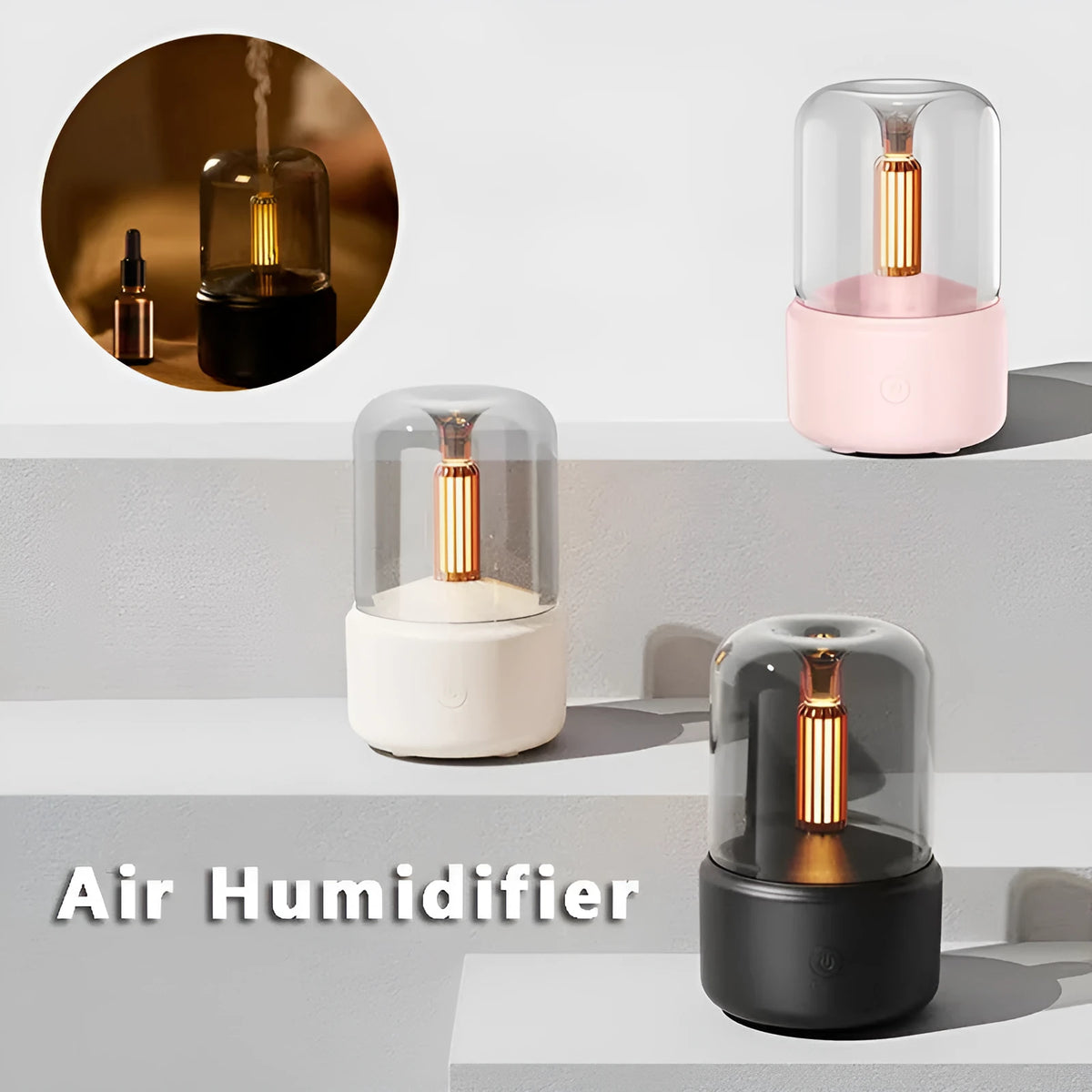 Candlelight aroma diffuser 120ml USB air humidifier with LED night light in beige