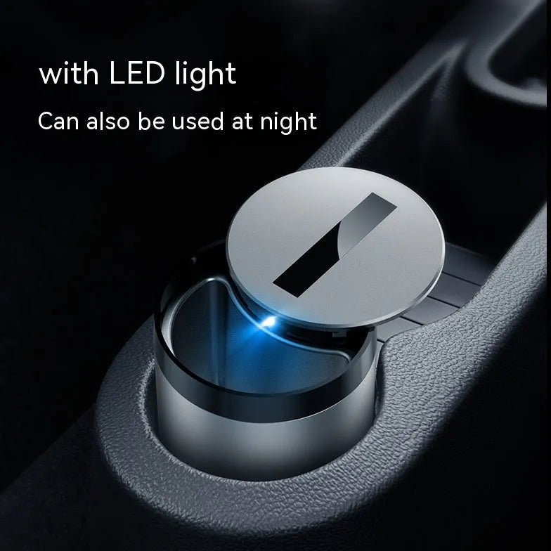 Silver aluminium intelligent induction ashtray with automatic opening lid for car and home use.