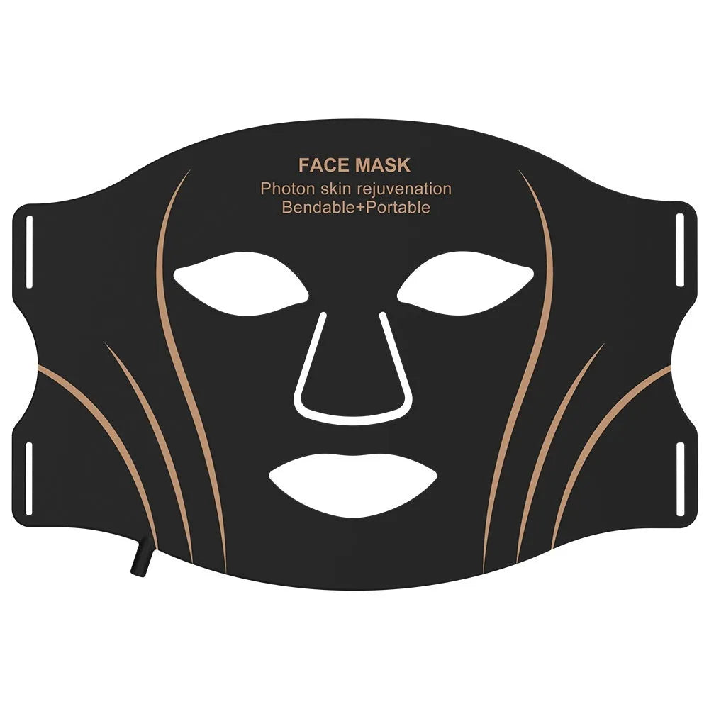 Black gold hard shell IPL and LED red light facial mask beauty device with headband.
