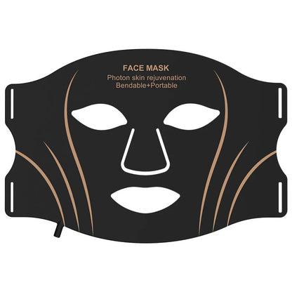 Black gold hard shell IPL and LED red light facial mask beauty device with headband.