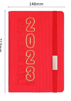 Creative student almanac calendar with imitation leather cover open to show weekly layout
