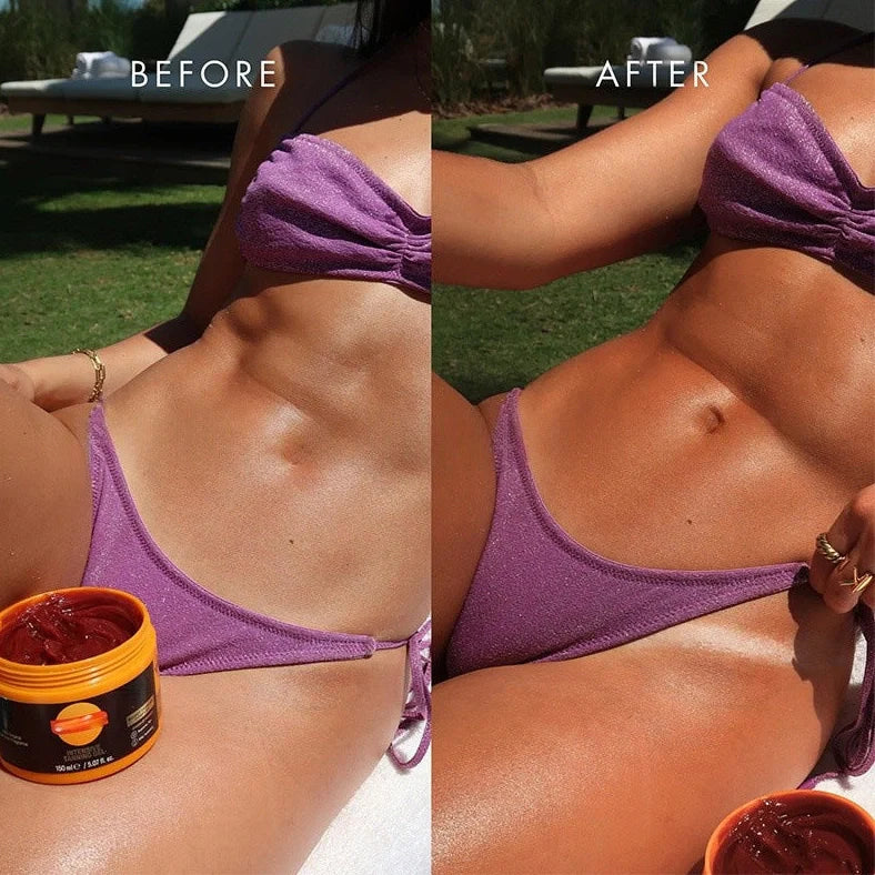 Sun-free tanning gel cream in 150g container with brown and orange colour options