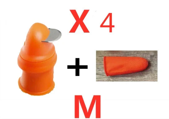 Silicone thumb protector with sharp curved blade for effortless vegetable, fruit, and crop harvesting in the garden or farm
