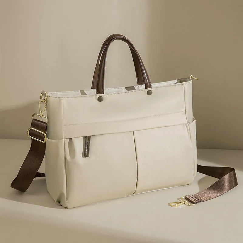 Women's portable Oxford cloth briefcase with 36cm length and contrast stitching in black colour