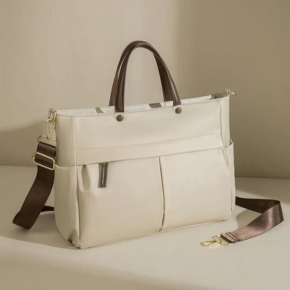Women's portable Oxford cloth briefcase with 36cm length and contrast stitching in black colour