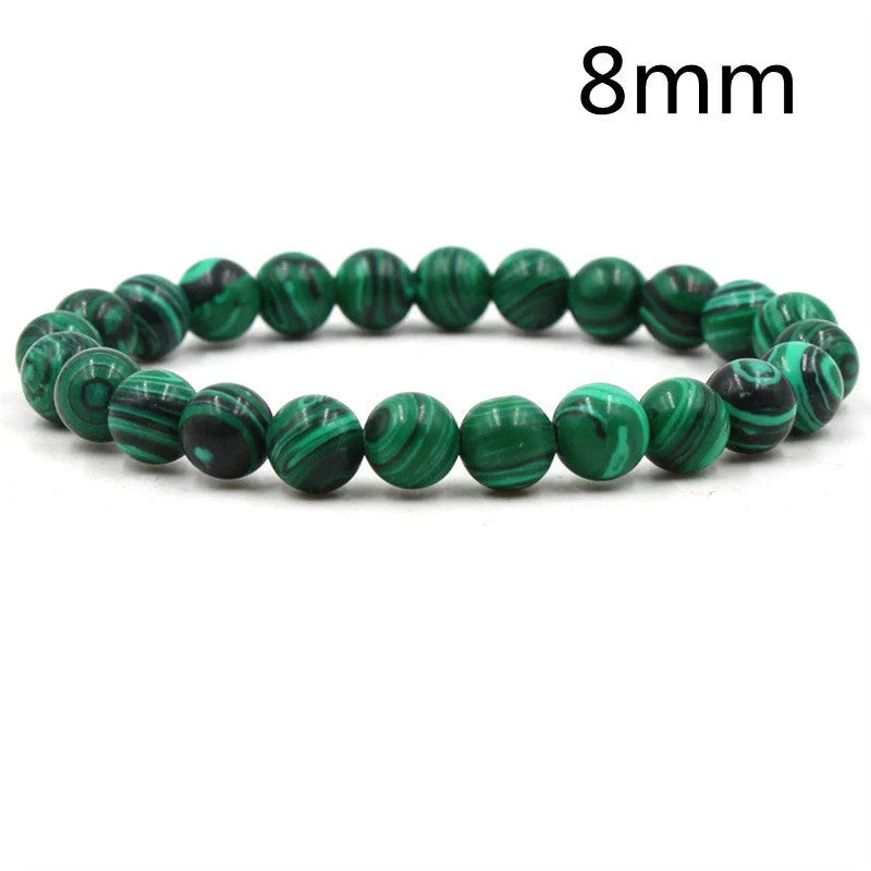 Stylish black matte green malachite elastic bracelets for women and men