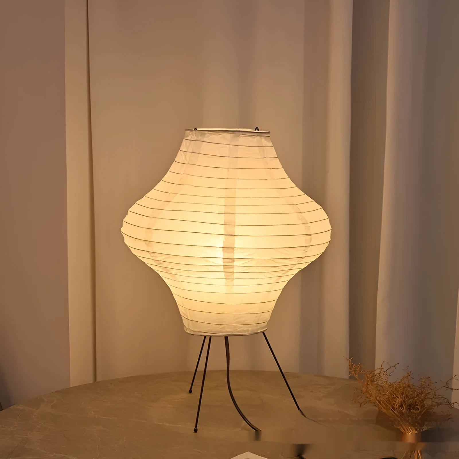 Japanese style decorative table lamp with paper shade and three-colour light source