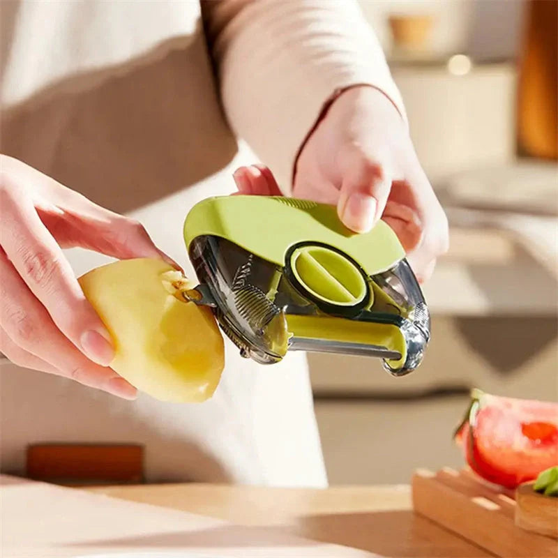 3-in-1 stainless steel peeler shredder with ergonomic handle for kitchen use