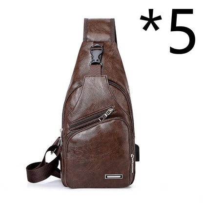 Stylish Men's USB Charging Chest Bag in Black, Coffee, and Light Brown colours