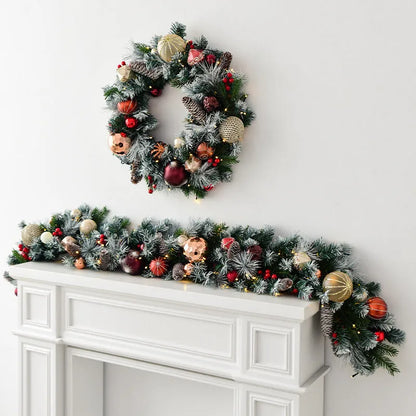 135cm European Style rattan Christmas wall hanging decoration in golden red, leaf golden, or rose pink colour variations