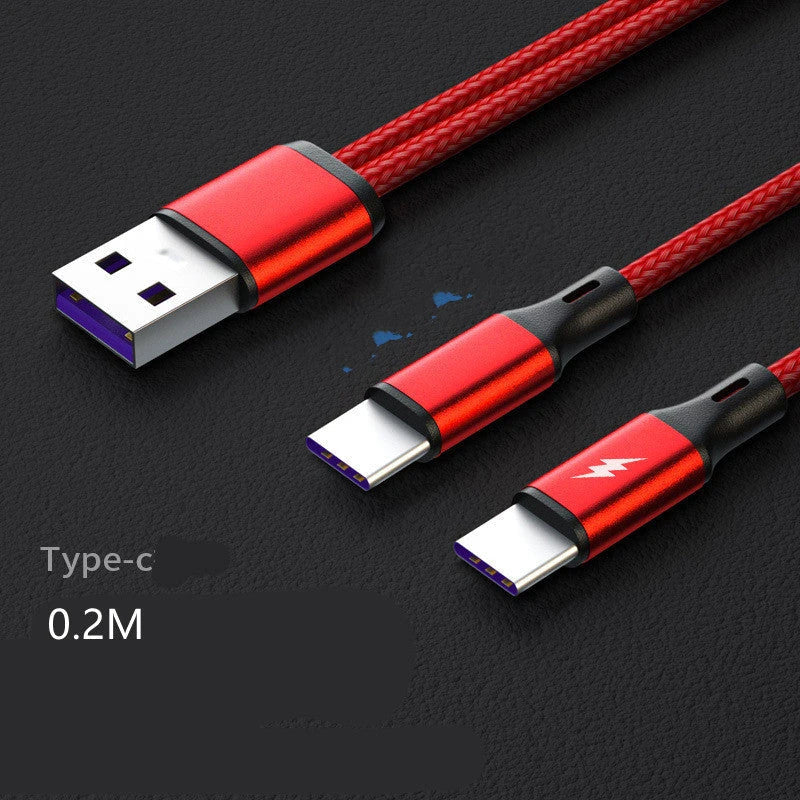 Braided 2-in-1 Fast Charging Cable with Thickened Copper Core for Simultaneous Dual Device Charging