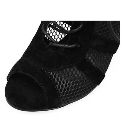 Black suede women's lace-up high-heel shoes with an 11.5 cm heel on a white background.