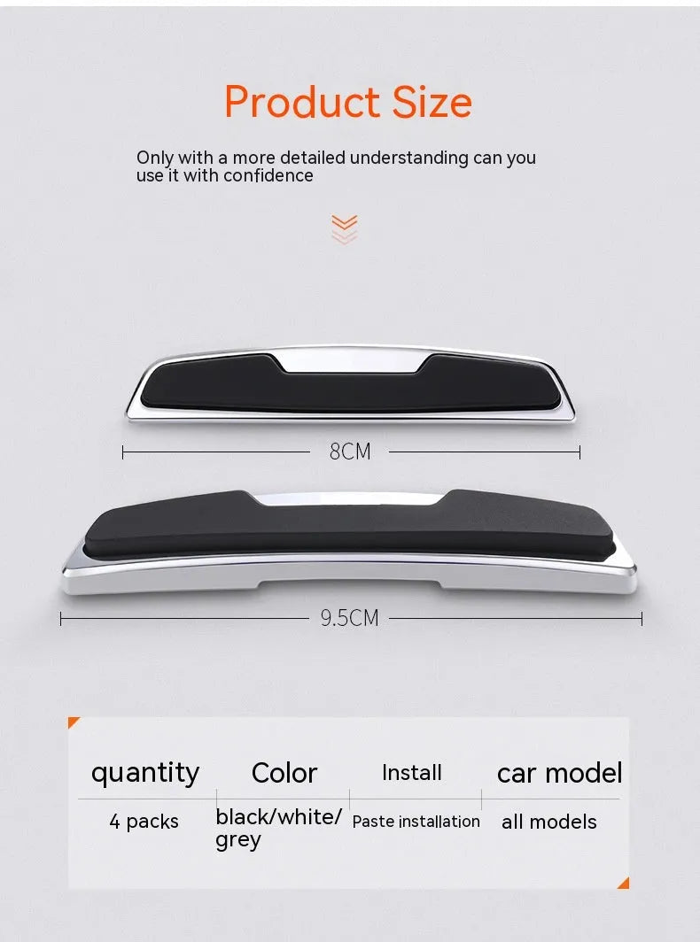 Four black plastic silicone car door edge bumper strips for vehicle protection.