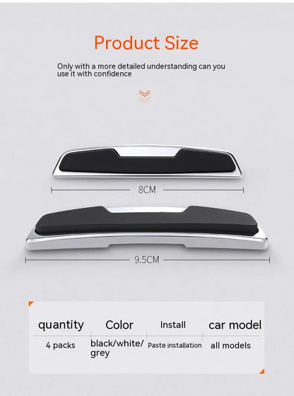 Four black plastic silicone car door edge bumper strips for vehicle protection.