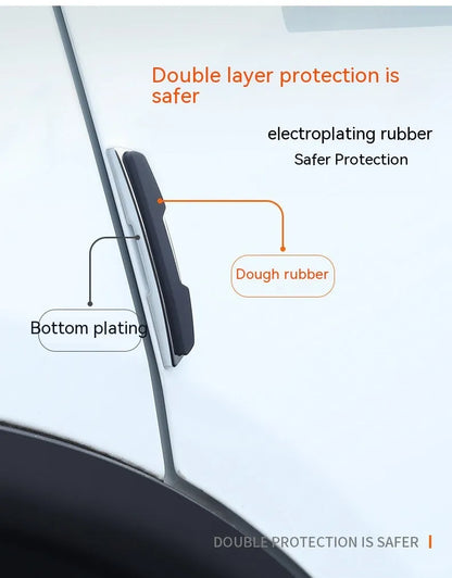 Four black plastic silicone car door edge bumper strips for vehicle protection.