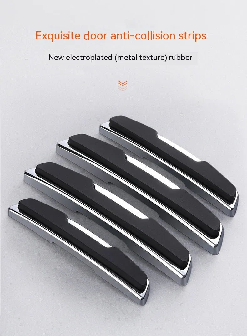 Four black plastic silicone car door edge bumper strips for vehicle protection.