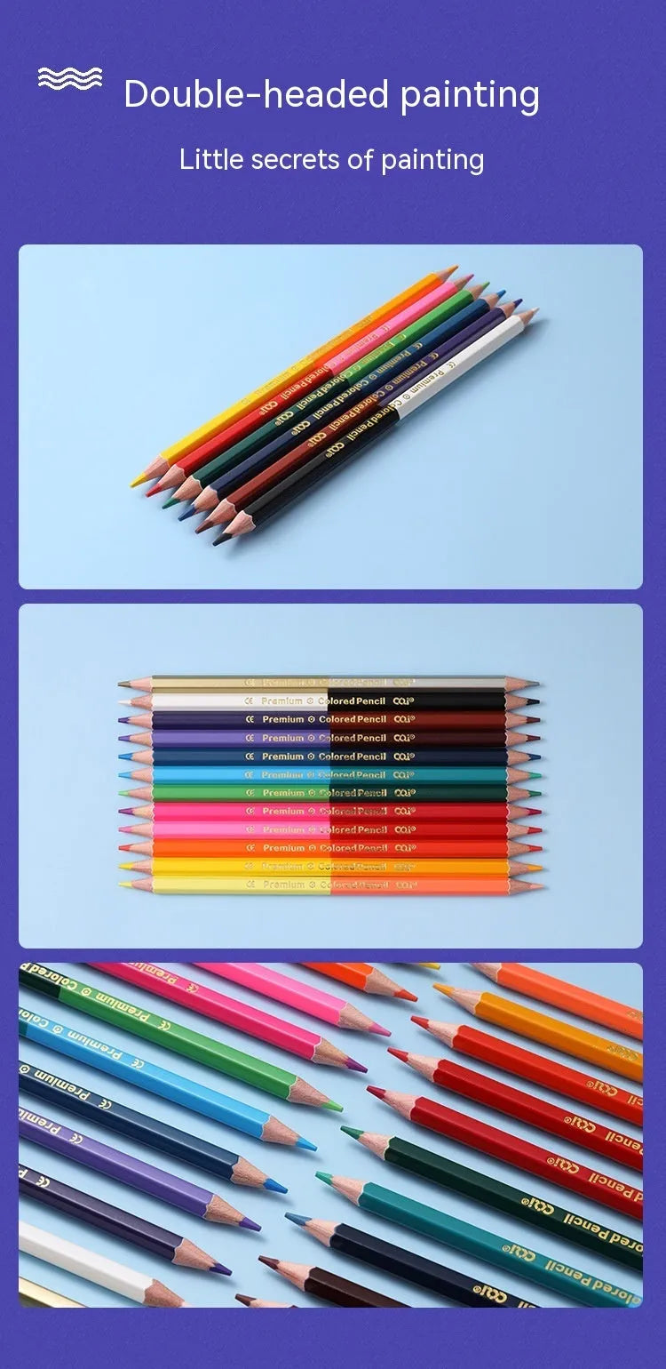 Wooden double-ended colouring pencils set in 12 or 6 piece configurations for student art