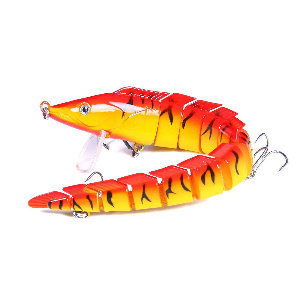 23 cm long multi-section soft plastic loach fishing lure in various colours on a white background.
