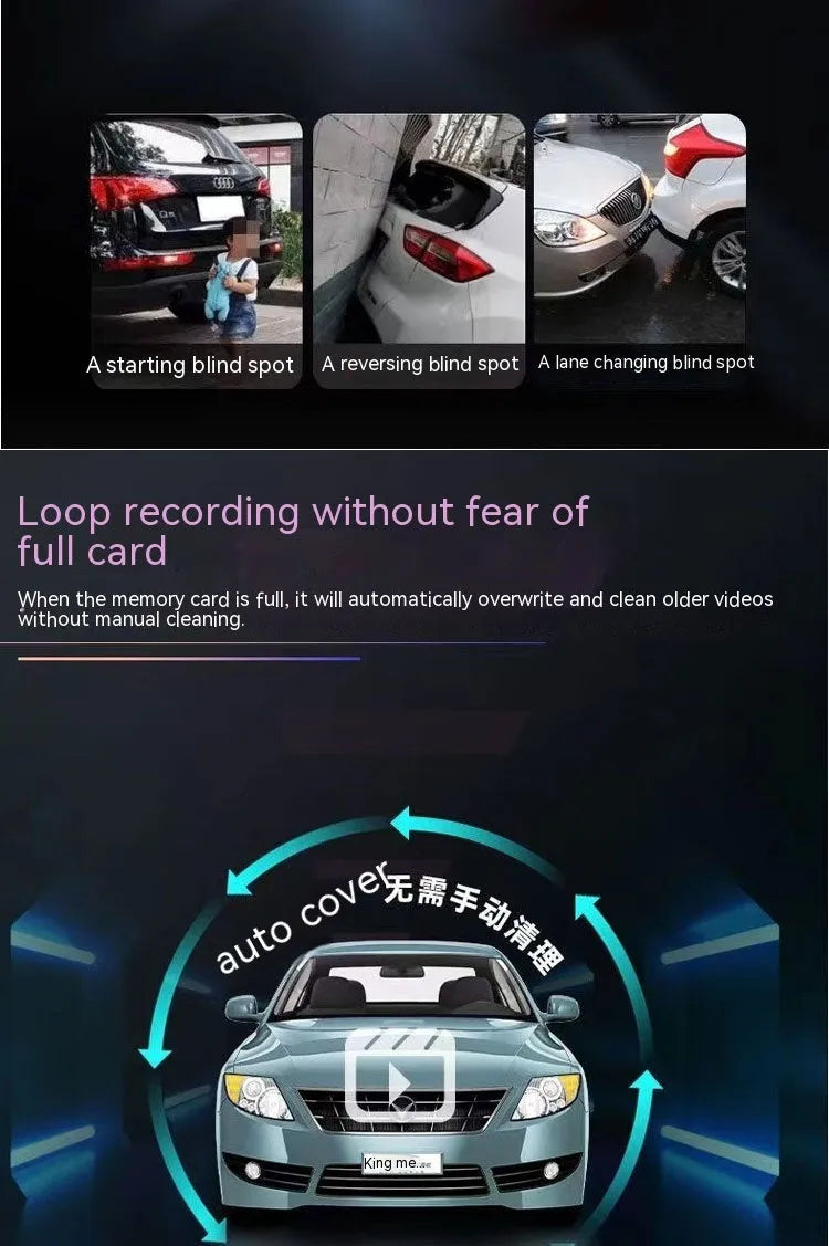 Dual-lens HD driving recorder with 3.5-inch LCD screen mounted on a car dashboard.