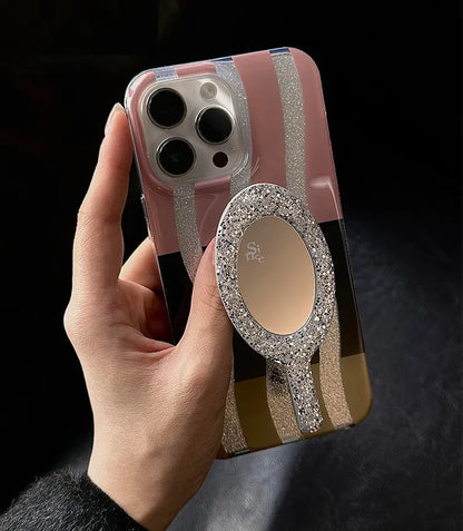 Wave stripe transparent TPU iPhone case with painted love and chain design, Wave Glitter colour option.