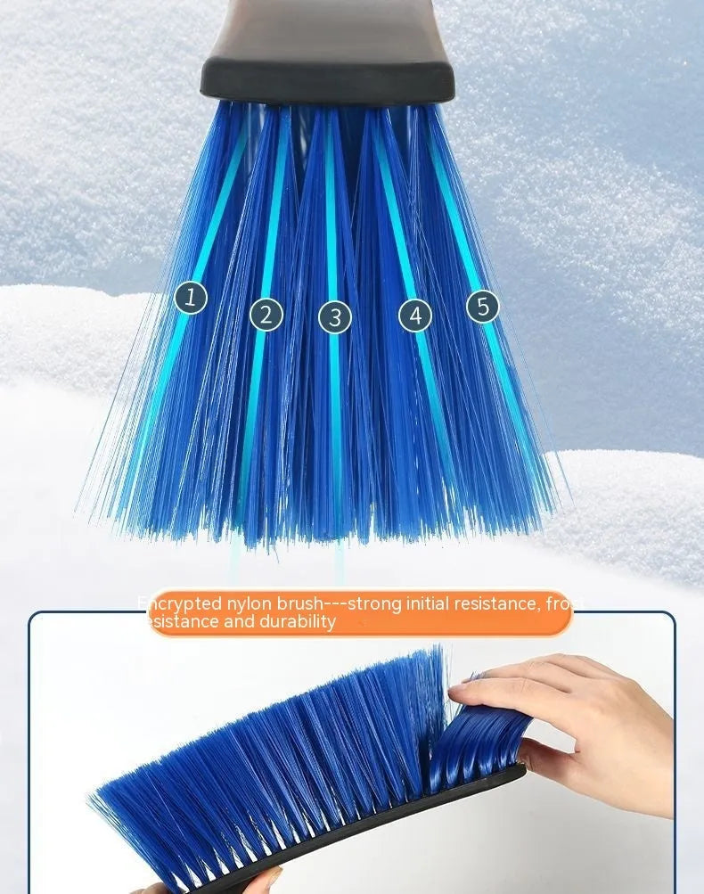 Yellow telescopic car snow scraper brush with thickened plastic snow ploughing blade for winter defrosting