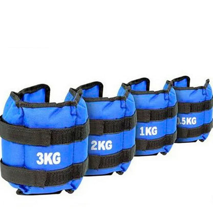 Pair of Oxford cloth legging sandbags for athletic resistance training in weights from 1kg to 6kg.
