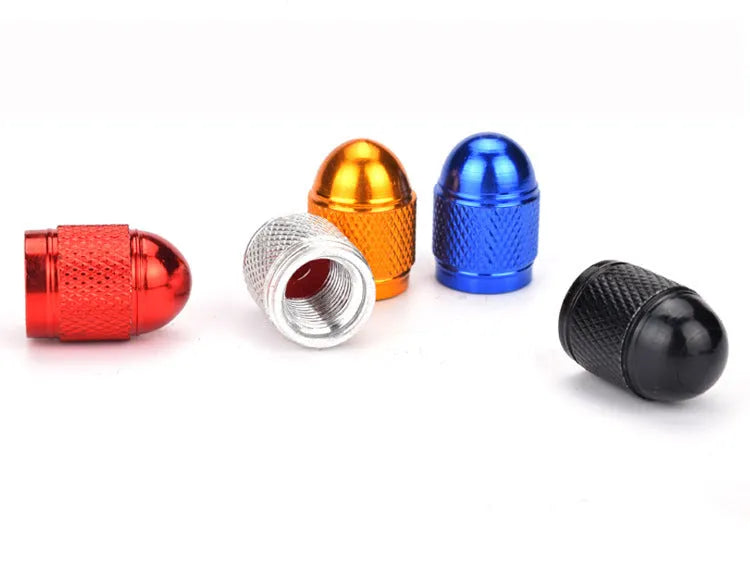 Aluminium alloy bicycle tyre valve cap in a selection of colours for Schrader valves.
