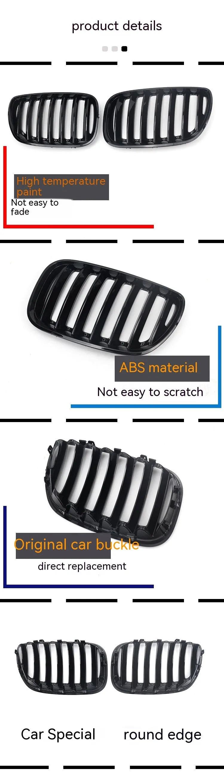 Bright black ABS plastic mesh grille for BMW X5 E53 middle section replacement