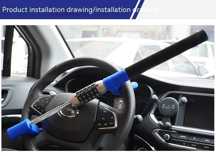 Car anti-theft password steering wheel U-lock in alloy steel with combination dial