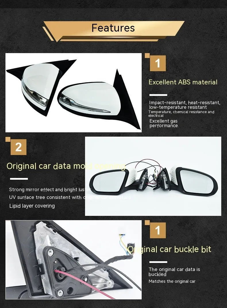 Mercedes-Benz W205 C-Class replacement rearview mirror assembly in ABS plastic.