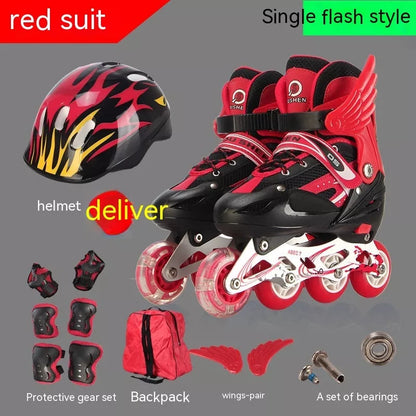 Adjustable children's skating shoes with protective gear in multiple colours