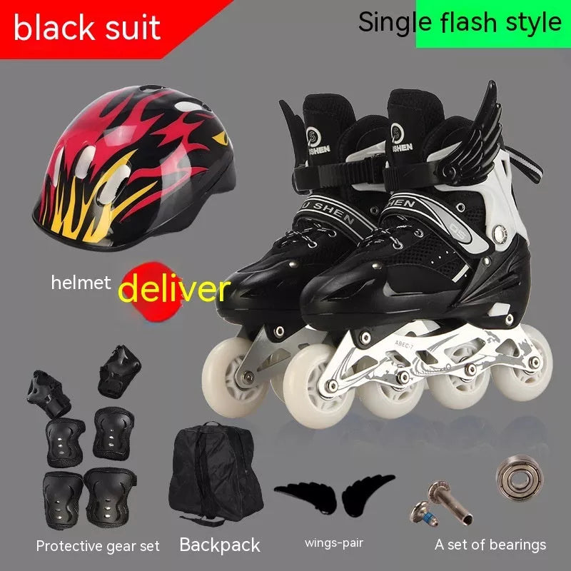 Adjustable children's skating shoes with protective gear in multiple colours
