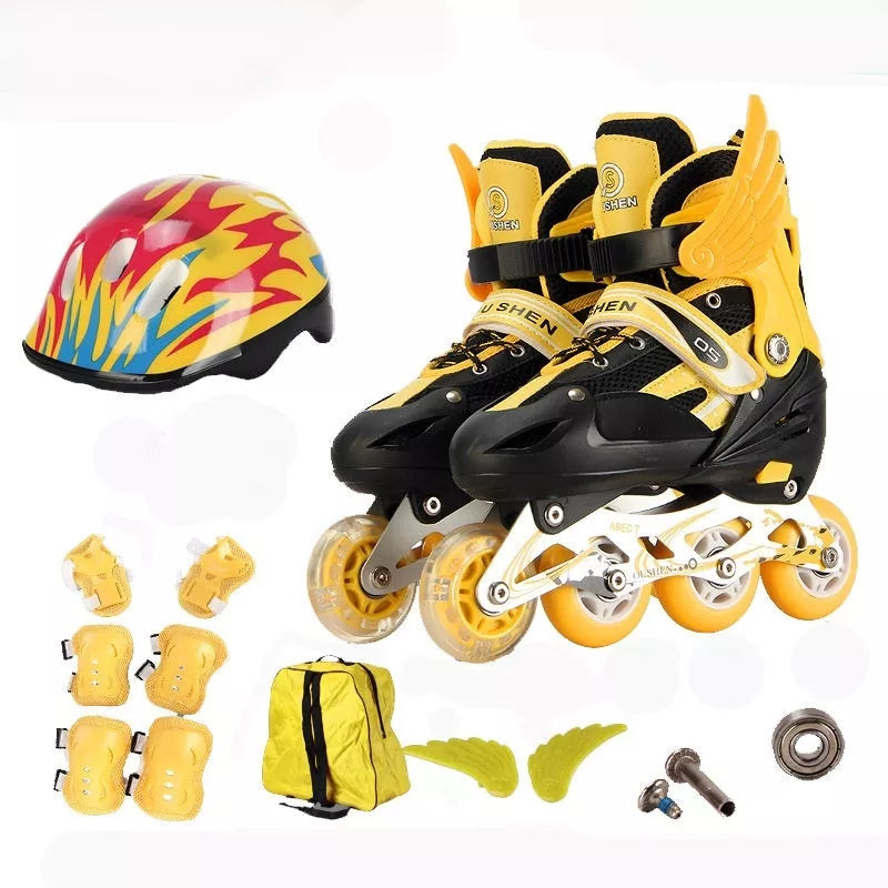 Adjustable children's skating shoes with protective gear in multiple colours