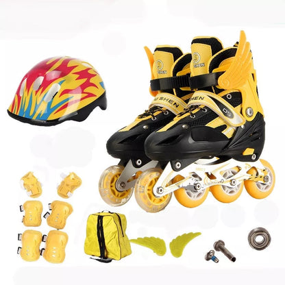 Adjustable children's skating shoes with protective gear in multiple colours