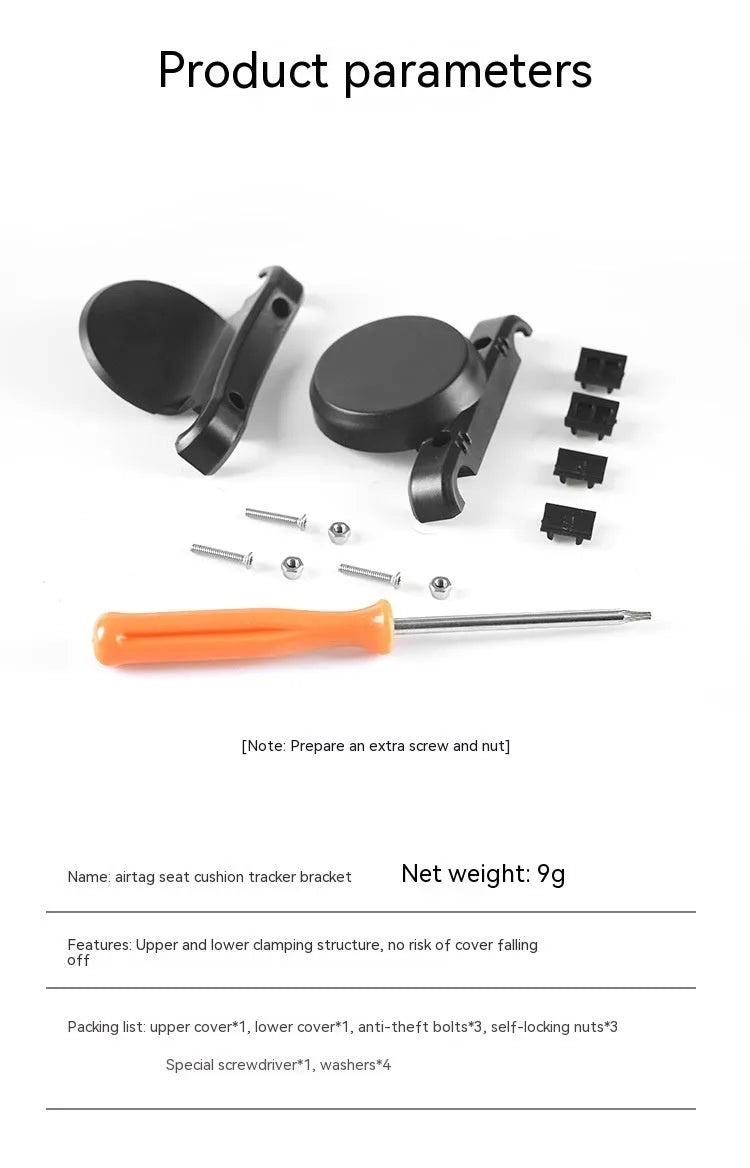 Black bicycle GPS tracker mounting bracket with anti-theft bolts for seat post installation