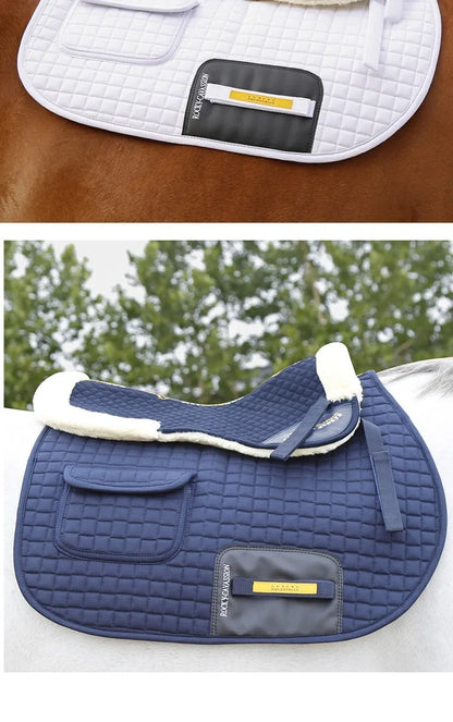 Wool equestrian saddle pad for riding and cycling shock absorption in four colour options