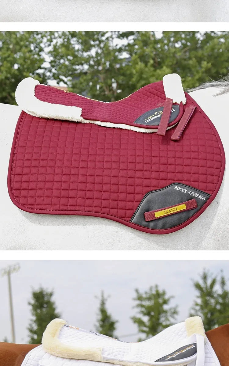 Wool equestrian saddle pad for riding and cycling shock absorption in four colour options
