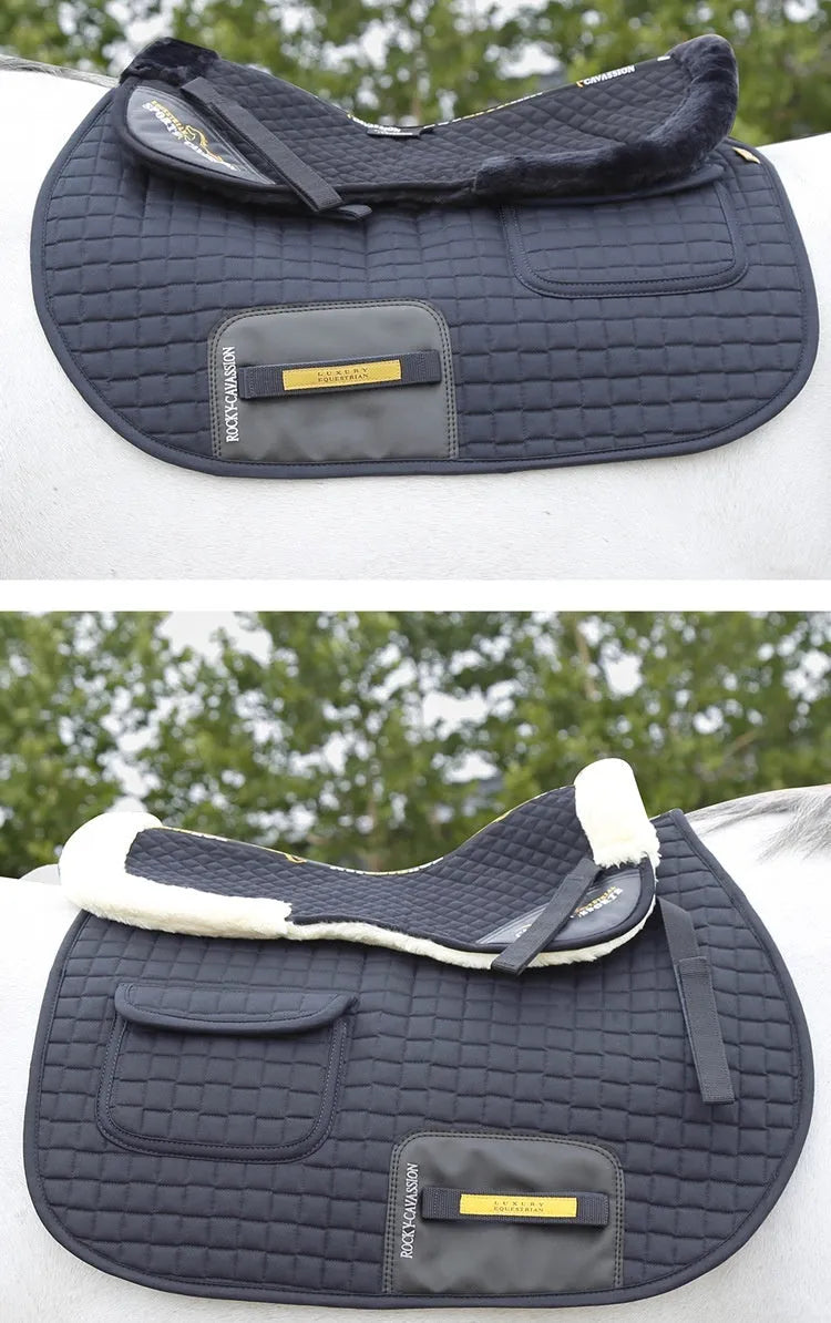 Wool equestrian saddle pad for riding and cycling shock absorption in four colour options
