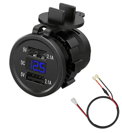Waterproof motorcycle car charger with snap-on cigarette lighter connection for fast USB charging