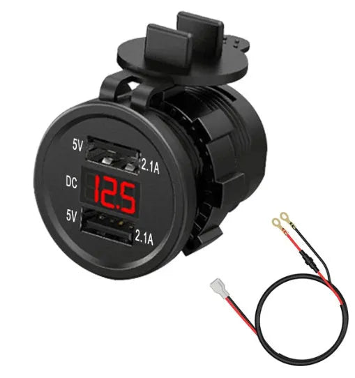 Waterproof motorcycle car charger with snap-on cigarette lighter connection for fast USB charging