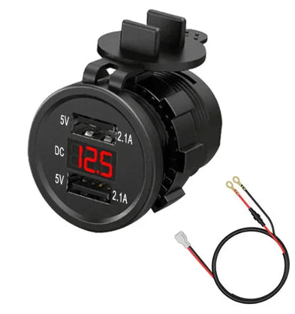 Waterproof motorcycle car charger with snap-on cigarette lighter connection for fast USB charging