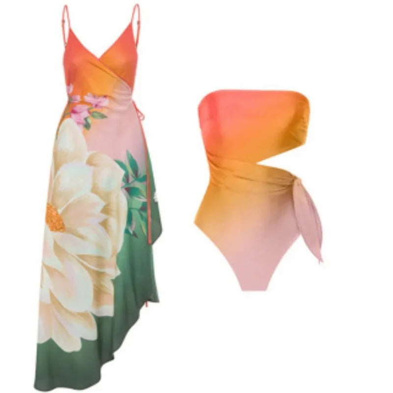 Women's retro print one-piece swimsuit in quick-dry polyester fabric on a mannequin.