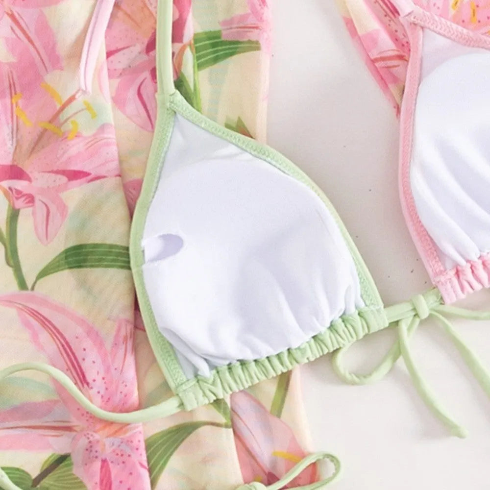 Women's quick-dry polyester bikini swimsuit with printing pattern in European and American style