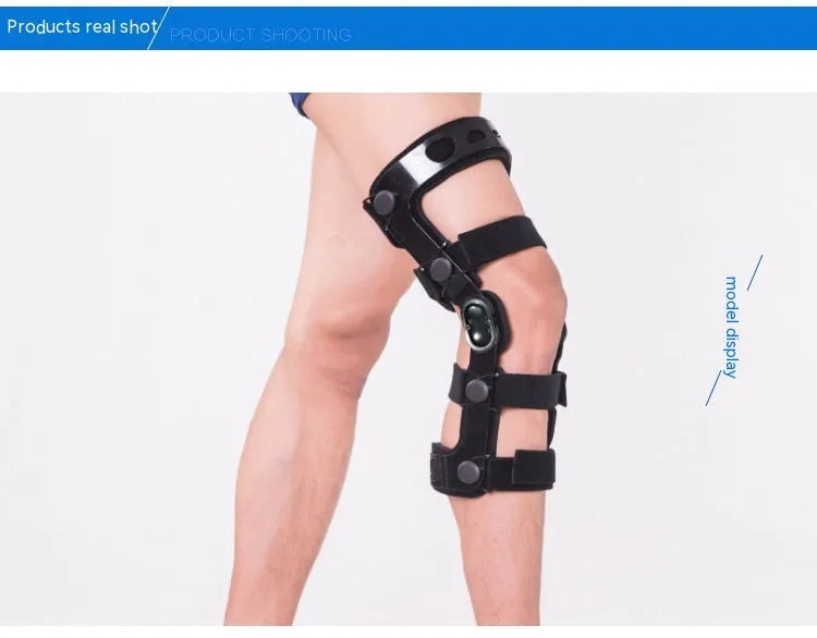 Black anterior ligament knee supporter showing adjustable straps and anatomical shape for left or right leg.