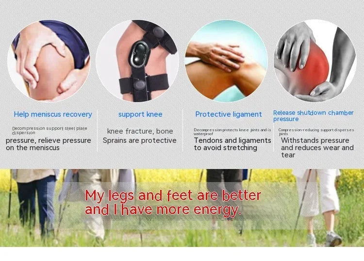 Black anterior ligament knee supporter showing adjustable straps and anatomical shape for left or right leg.